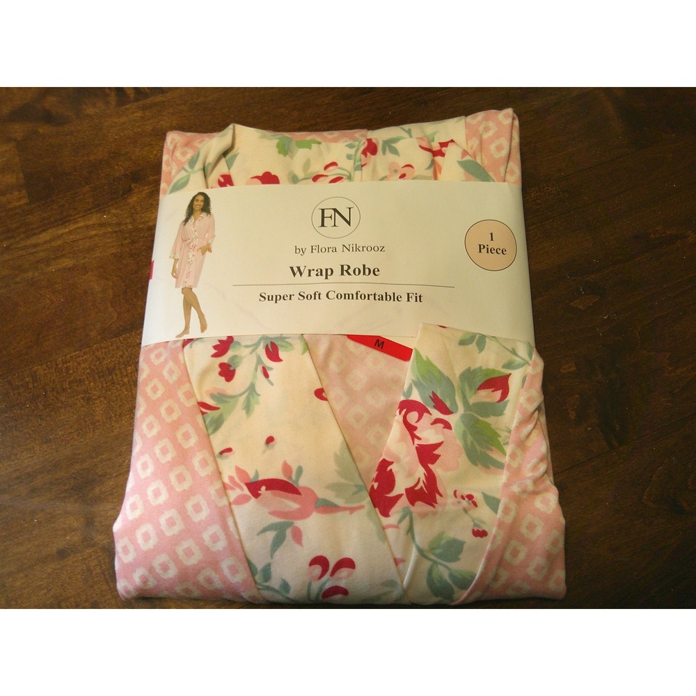 Flora Nikrooz Wrap Robe Womens Medium Pink New Floral Geometric Soft Loungewear